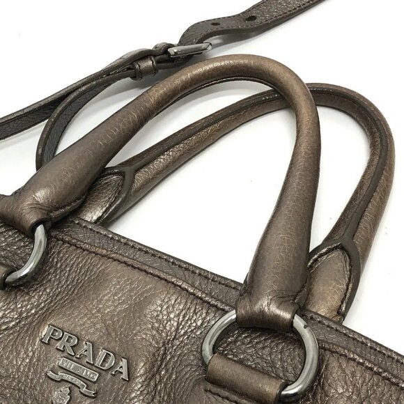 PRADA logo Bag 2WAY Tote Bag Leather Brown - Picture 7 of 16